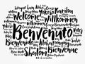 Benvenuto (Welcome in Italian) word cloud in different languages, conceptual background