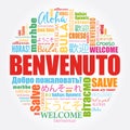 Benvenuto (Welcome in Italian) word cloud in different languages, conceptual background