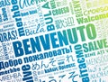 Benvenuto Welcome in Italian word cloud in different languages, conceptual background