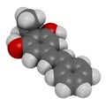 Benvitimod or tapinarof psoriasis drug molecule. 3D rendering. Atoms are represented as spheres with conventional color coding: