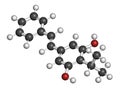 Benvitimod or tapinarof psoriasis drug molecule. 3D rendering. Atoms are represented as spheres with conventional color coding: