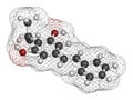 Benvitimod or tapinarof psoriasis drug molecule. 3D rendering. Atoms are represented as spheres with conventional color coding: