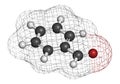 Benzaldehyde bitter almond odor molecule. 3D rendering. Atoms are represented as spheres with conventional color coding: hydrogen.