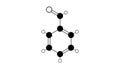 benzaldehyde molecule, structural chemical formula, ball-and-stick model, isolated image aromatic aldehyde