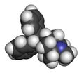 Benzatropine (benztropine) anticholinergic drug molecule. Used in treatment of Parkinson\'s disease and Parkinsonism. Atoms are Royalty Free Stock Photo