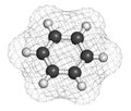 Benzene aromatic hydrocarbon molecule. Important in petrochemistry, component of gasoline. Atoms are represented as spheres with