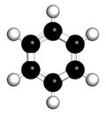 Benzene aromatic hydrocarbon molecule. Important in petrochemistry, component of gasoline. 3D rendering. Atoms are represented as.