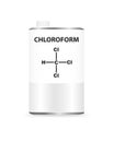 Vector metal liquid container can with chloroform. Illustration of a chemical solvent.