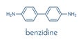 Benzidine 4,4Ã¢â¬â¢-diaminobiphenyl chemical. Highly carcinogenic. Used in production of dyes. Skeletal formula.