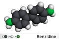 Benzidine molecule. It is aromatic amine, used for the detection of blood and as a reagent in the manufacture of dyes. Molecular