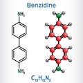 Benzidine molecule. It is aromatic amine, used for the detection of blood and as a reagent in the manufacture of dyes. Structural Royalty Free Stock Photo
