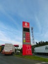 Benzina gas and petrol station. Advertising pylon with brand logo.