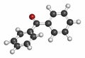 Benzophenone molecule, 3D rendering. Atoms are represented as spheres with conventional color coding: hydrogen (white), carbon (