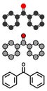 Benzophenone molecule. Stylized 2D renderings and conventional skeletal formula.