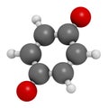 Benzoquinone (quinone, para-benzoquinone) molecule. Atoms are represented as spheres with conventional color coding: hydrogen (