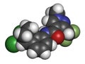 Benzovindiflupyr fungicide molecule. 3D rendering. Atoms are represented as spheres with conventional color coding: hydrogen .