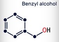 Benzyl alcohol, C7H8O molecule. It is aromatic alcohol, is used as local anesthetic and in perfumes, in cosmetic formulations.