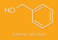 Benzyl alcohol solvent molecule. Used in manufacture of paint, ink, etc. Also used as preservative in drugs. Skeletal formula.