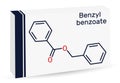 Benzyl benzoate molecule. It is topical treatment for scabies and lice. Skeletal chemical formula. Paper packaging for drugs