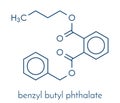 Benzyl butyl phthalate benzylbutylphthalate, BBzP, BBP plasticizer molecule. Skeletal formula.
