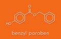 Benzyl paraben preservative molecule. Skeletal formula. Royalty Free Stock Photo