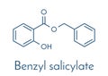 Benzyl salicylate benzyl 4-hydroxybenzoate molecule. Used in cosmetics and perfumes. Skeletal formula.
