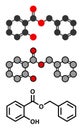 Benzyl salicylate (benzyl 4-hydroxybenzoate) molecule. Used in cosmetics and perfumes