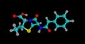 Benzylpenicillin molecular structure isolated on black