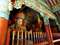 Colorful sculptures in one of the temples of the Beomeosa Buddhist temple complex. Busan, Korea