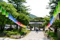 Beomeosa temple, Korean traditional architecture and colorful lanterns in Busan, South Korea. Entrance to the temple
