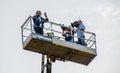 Beppe Grillo from Movimento 5 Stelle (italian political party ) speak on a crane