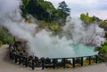 Beppu, Oita, Kyushu, Japan - November 2, 2017 : The Umi Jigoku PondBlue sea water Hell is one of eight Beppu hot spring onsen Royalty Free Stock Photo