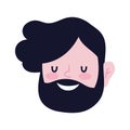 Beraded man black hair cartoon character face isolated icon image