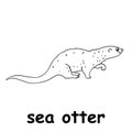 Kids line illustration coloring sea otter. outline vector for children. cute cartoon characters