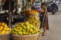 Delicious fresh mangoes for sale on a street counter