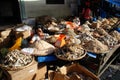 Fish sellers in the local Indonesian authentic and colorful street market