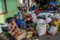 Locals sell vegetables at the local Indonesian authentic and colorful street market