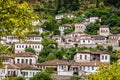 Berat, Albania - July 31, 2014. Detail of houses with brown roofs in Berati