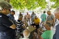 Berat, Albania, July 9 2019: Old men play the game domino in Berat in the shade of trees Royalty Free Stock Photo