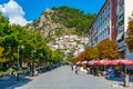 BERAT, ALBANIA, SEPTEMBER 27, 2019: Berat castle viewed from boulevard Republika in Albania