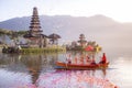 Beratan Lake in Bali Indonesia, Aug 16 2018 : Balinese villagers Royalty Free Stock Photo