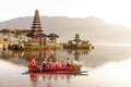 Beratan Lake in Bali Indonesia, June 6 2018 : Balinese villagers participating in traditional religious Hindu procession in Ulun