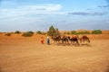 Berber and camel caravan in the Sahara desert, Merzouga, Morocco