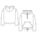 Girls Berber Pullover Hooded Top fashion flat sketch template. Technical Fashion Illustration. Faux Rabbit Sweatshirt. Zipper deta
