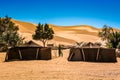 Berber tents in desert of Morocco, Erg Chebbi near Merzouga Royalty Free Stock Photo