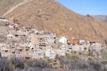 Berber village with mosque located high in Atlas mountains, Morocco Royalty Free Stock Photo