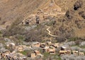 Berber villages surrounding the Kasbah du Toubkal, a unique mountain lodge in Toubkal National Park. Royalty Free Stock Photo