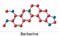 Berberine C20H18NO4, herbal alkaloid molecule. Molecule model