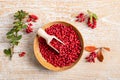 Berberis vulgaris also known as common barberry, European barberry or barberry on plate in home kicthen. Royalty Free Stock Photo