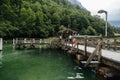 Pier in Konigssee lake a sunny summer day